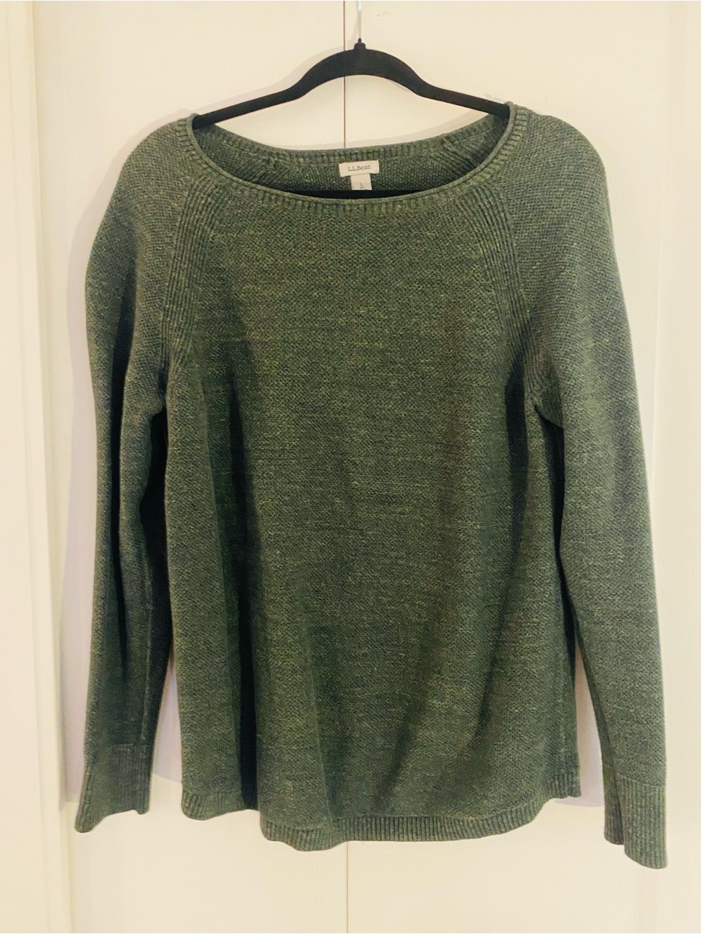 L.L. Bean Cotton Olive Green Scoop-Neck Knit Sweater